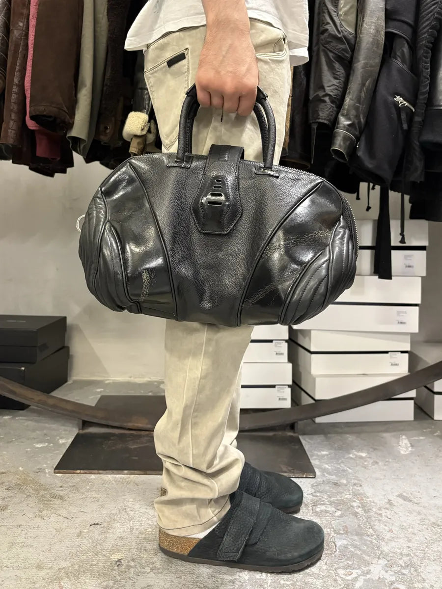 2000s Jean Paul Gaultier Ballistic Black Reinforced Leather Handle Bag