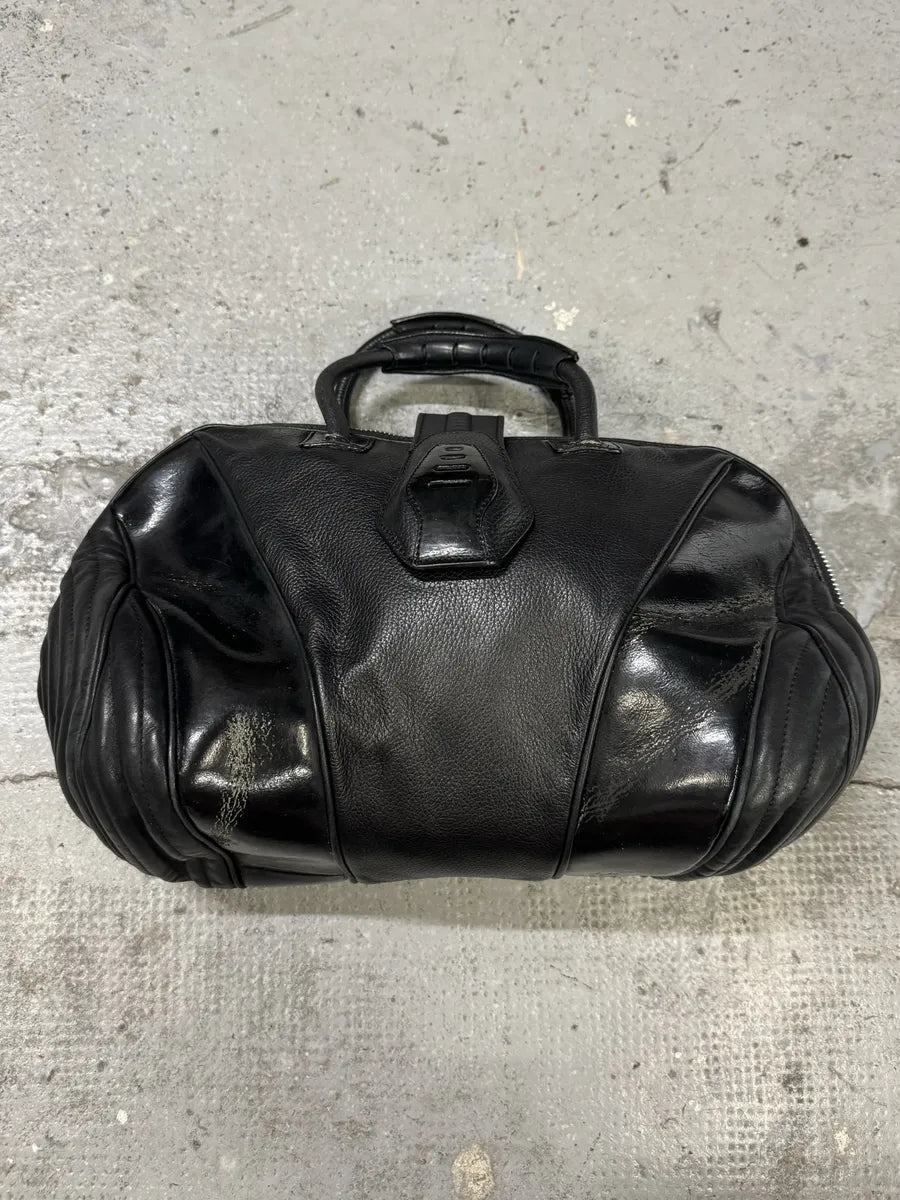 2000s Jean Paul Gaultier Ballistic Black Reinforced Leather Handle Bag