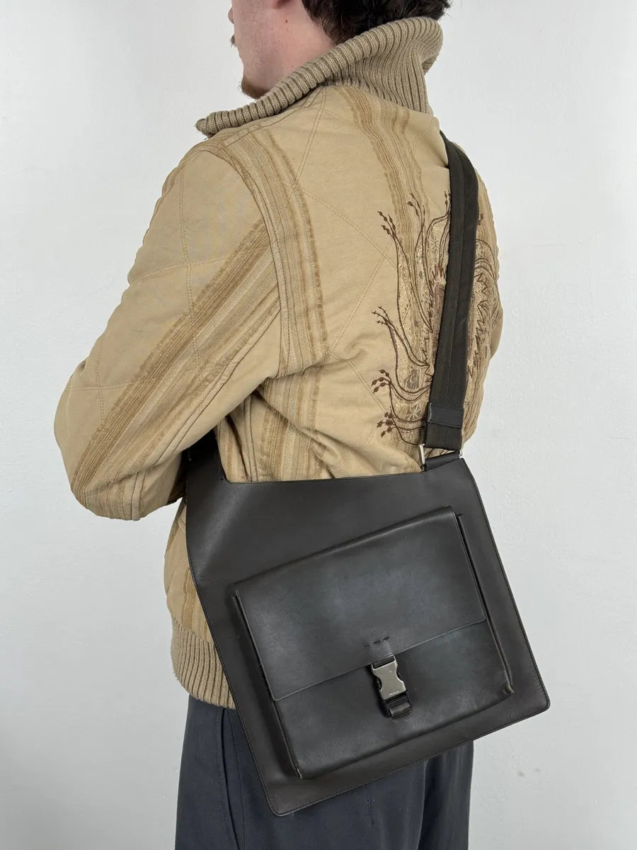 2000s Prada Brown Classy Leather Shoulder Bag