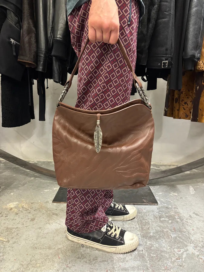 2000s Roberto Cavalli Brown Handle Leather Relief Savage Bag