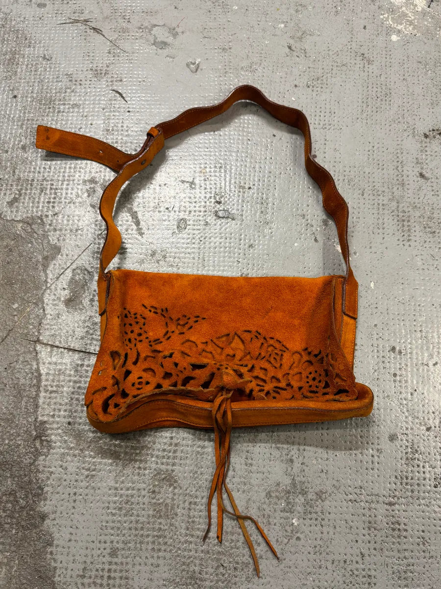 2000s Roberto Cavalli Orange Suede Leather Handle Bag