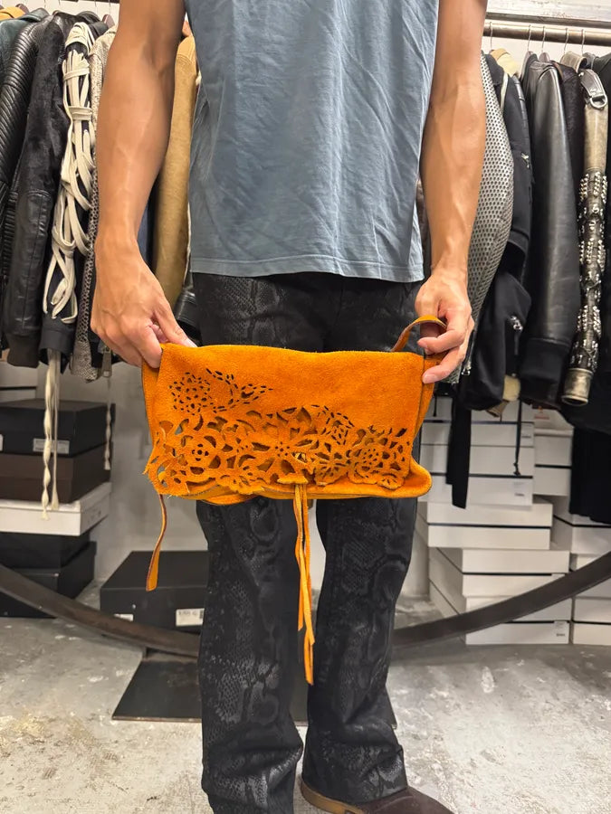 2000s Roberto Cavalli Orange Suede Leather Handle Bag