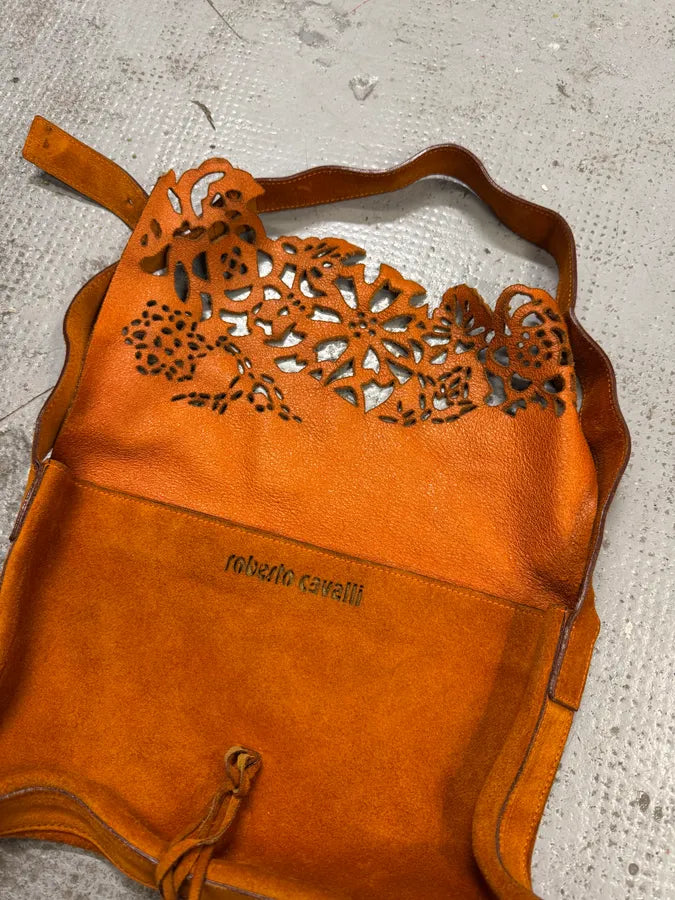 2000s Roberto Cavalli Orange Suede Leather Handle Bag