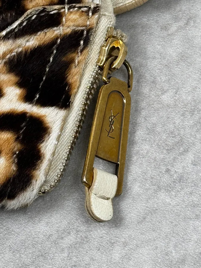 2000s Yves Saint Laurent Leopard Pony Hair Leather Handle Bag