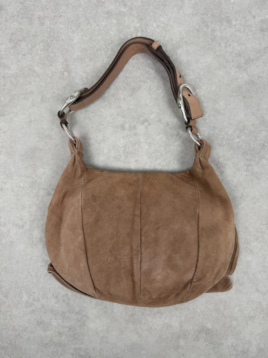 2000s Yves Saint Laurent Mauve Purple Flower Suede Leather Bag
