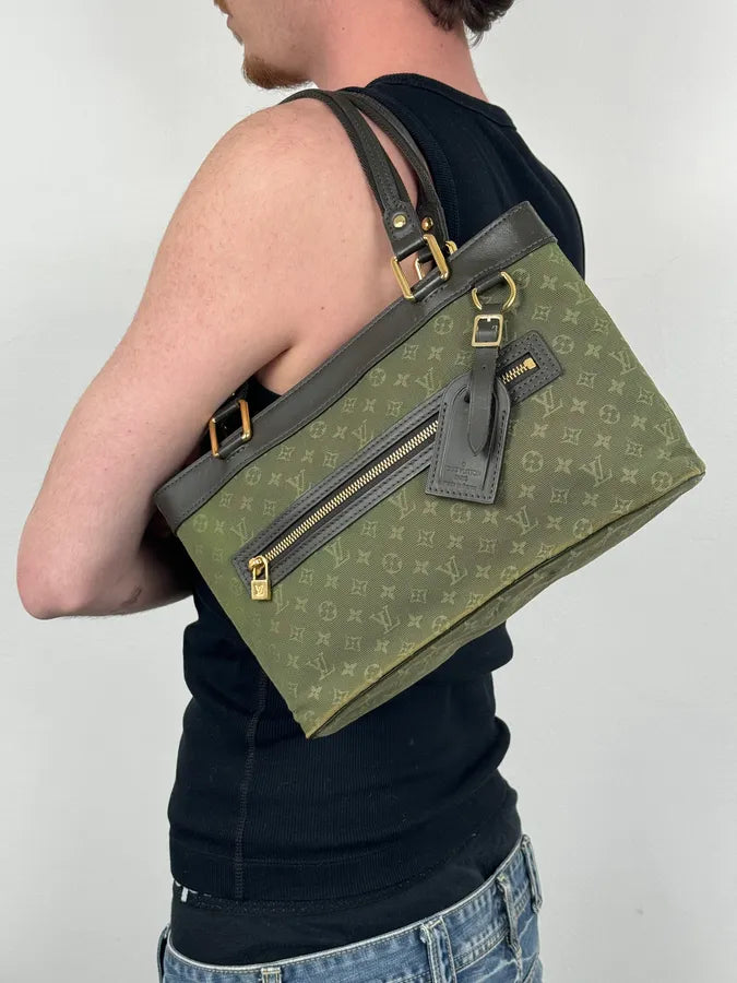 AW2006 Louis Vuitton Khaki Green Monogram Lin Tote Bag