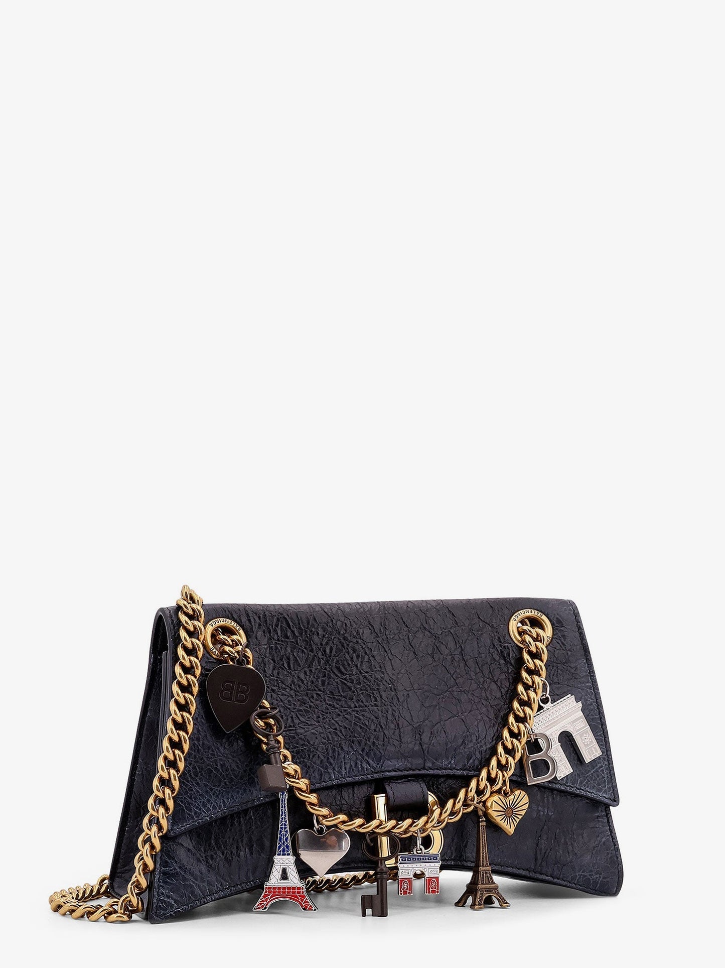 Leather shoulder bag with dirty effect and iconic metal logo