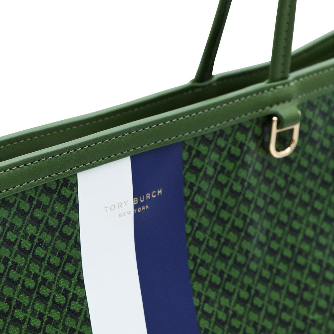 Tory Burch Textured Dark Green Tote Bag