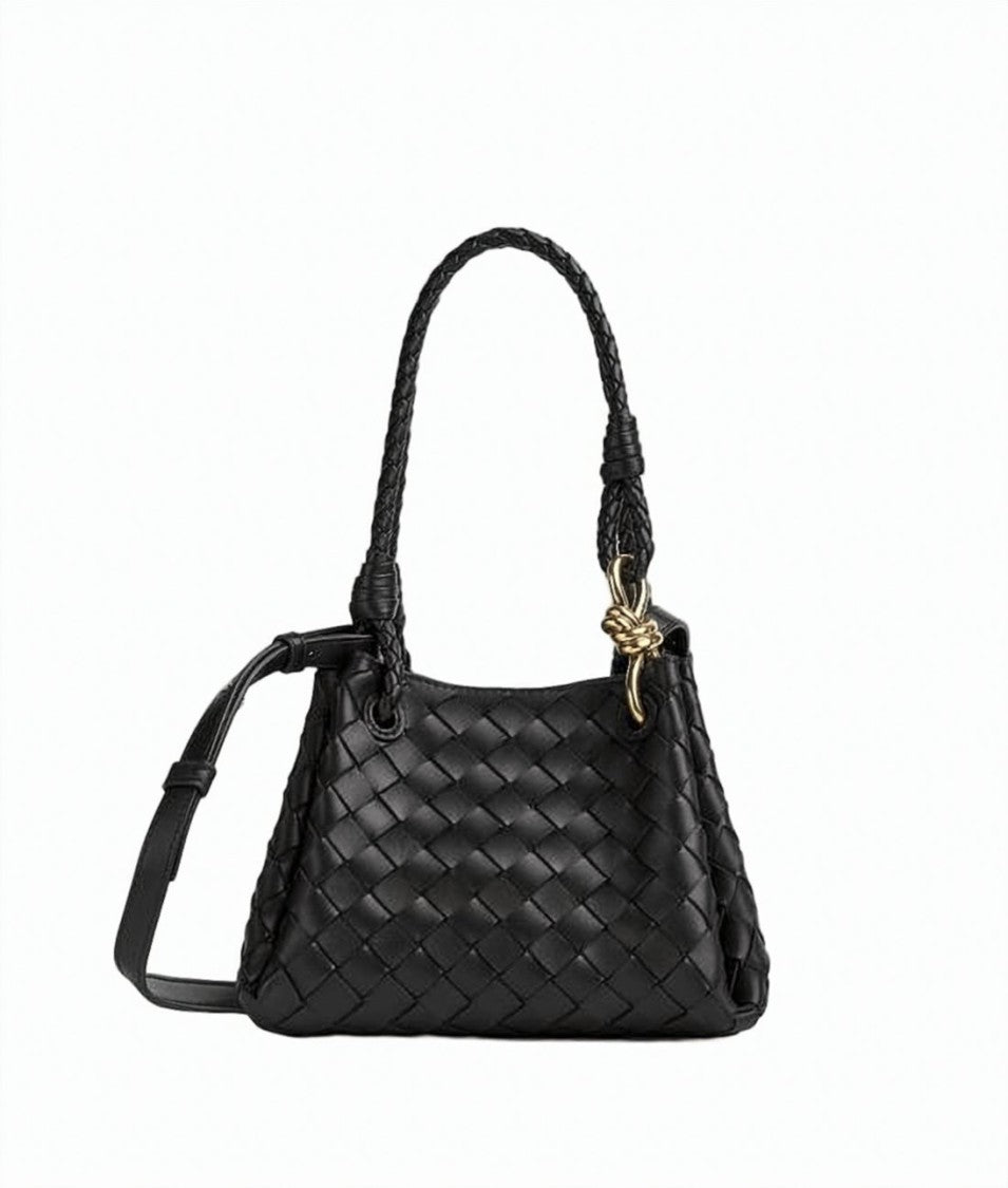 Bottega Veneta Intricate Woven Small Shoulder Bag With Braided Handle