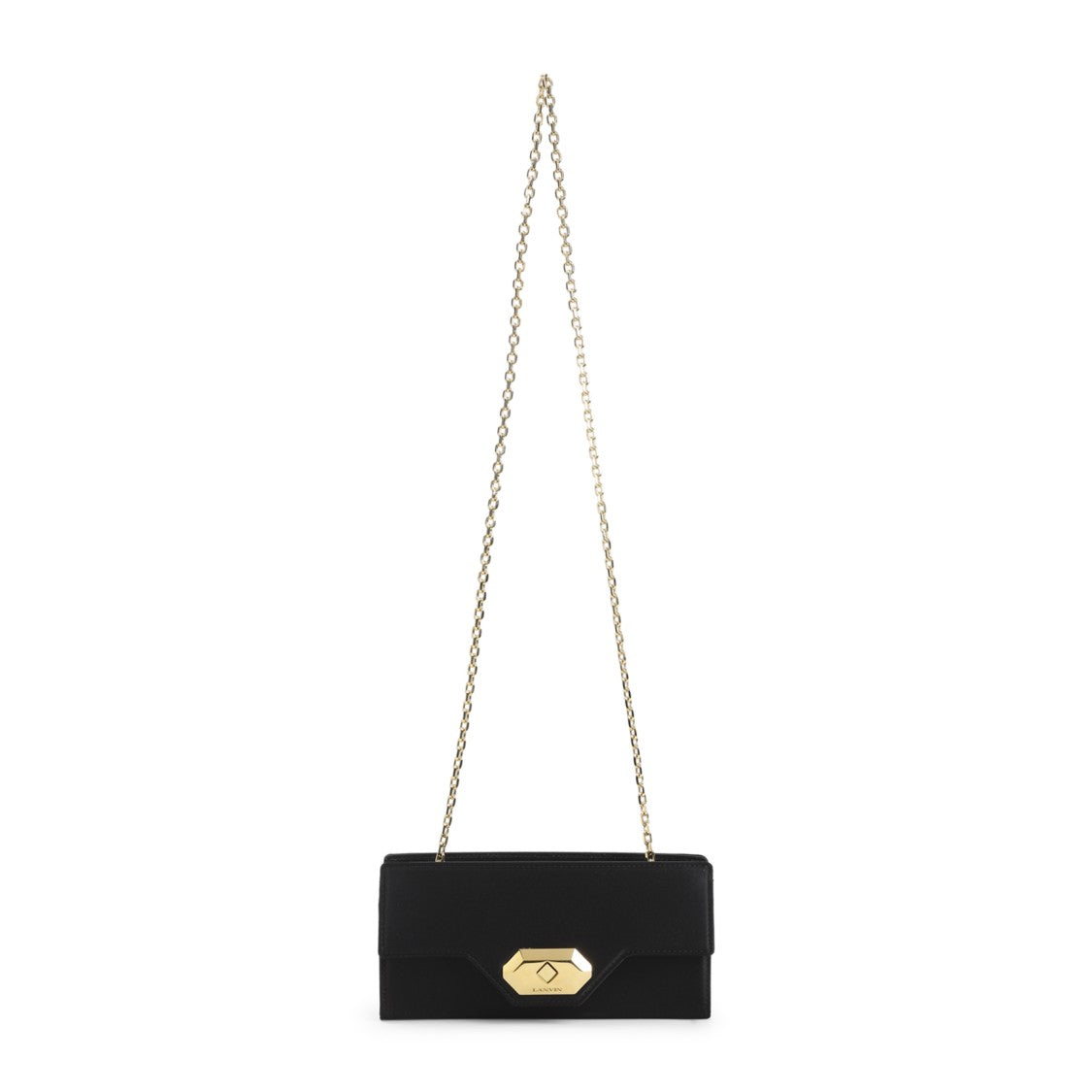 Lanvin Rectangular Silk And Leather Handbag With Geometric Clasp
