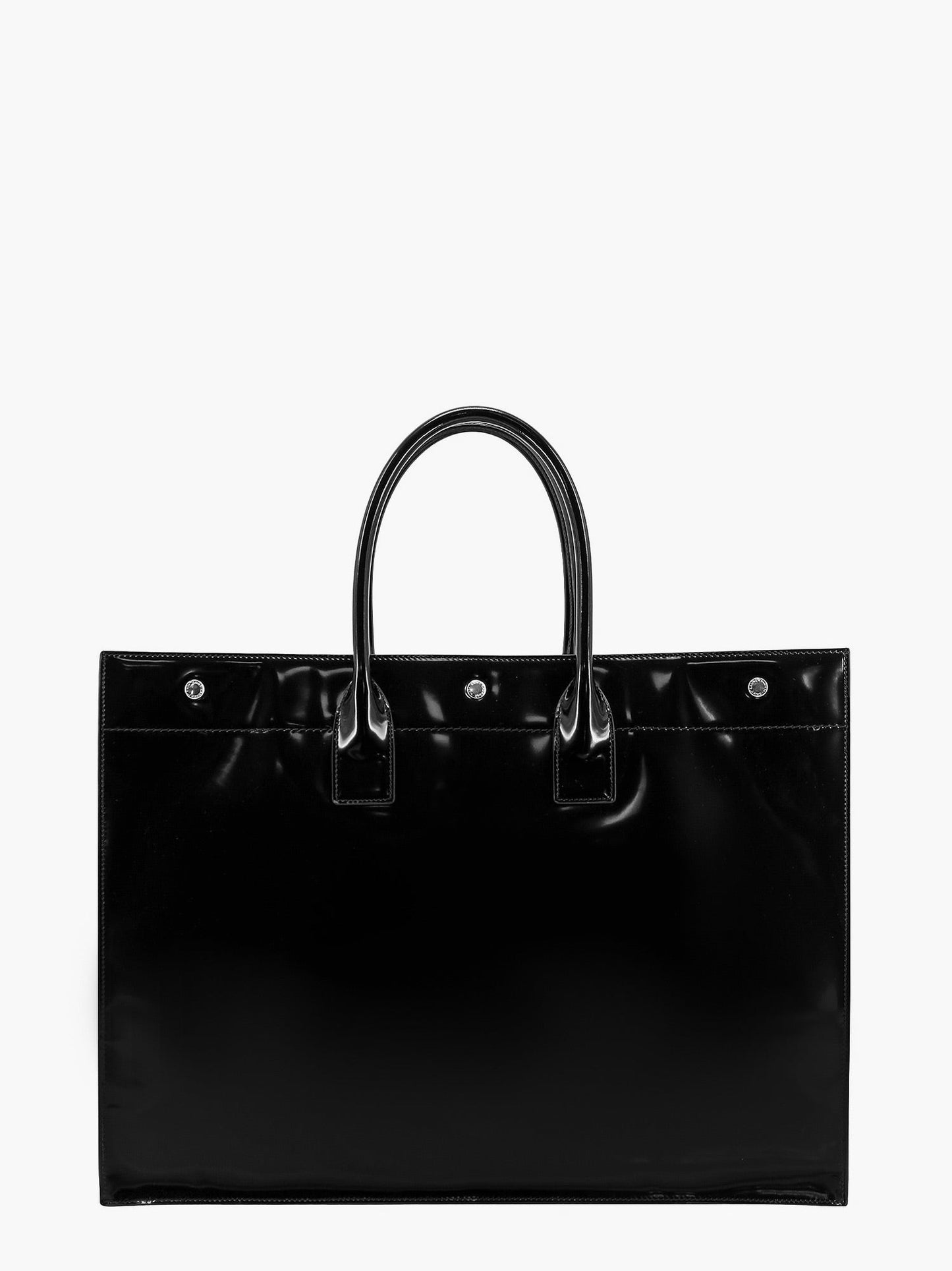 Patent leather handbag with embossed logo