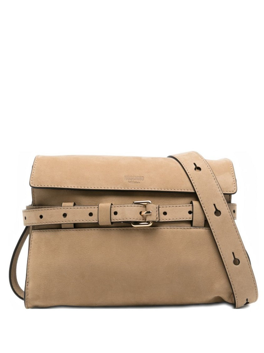 Moschino Rectangular Beige Silk And Nylon Shoulder Bag