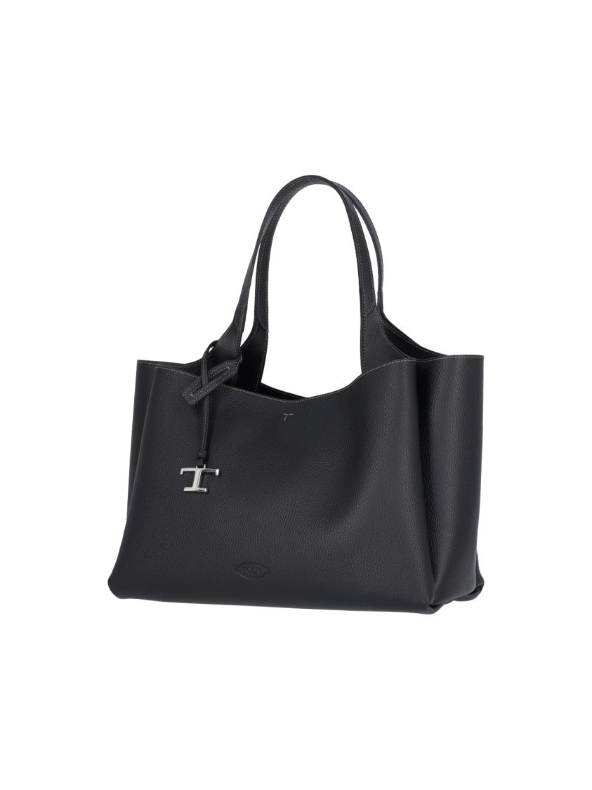 Tod's Medium Tote Bag In Black Hammered Leather