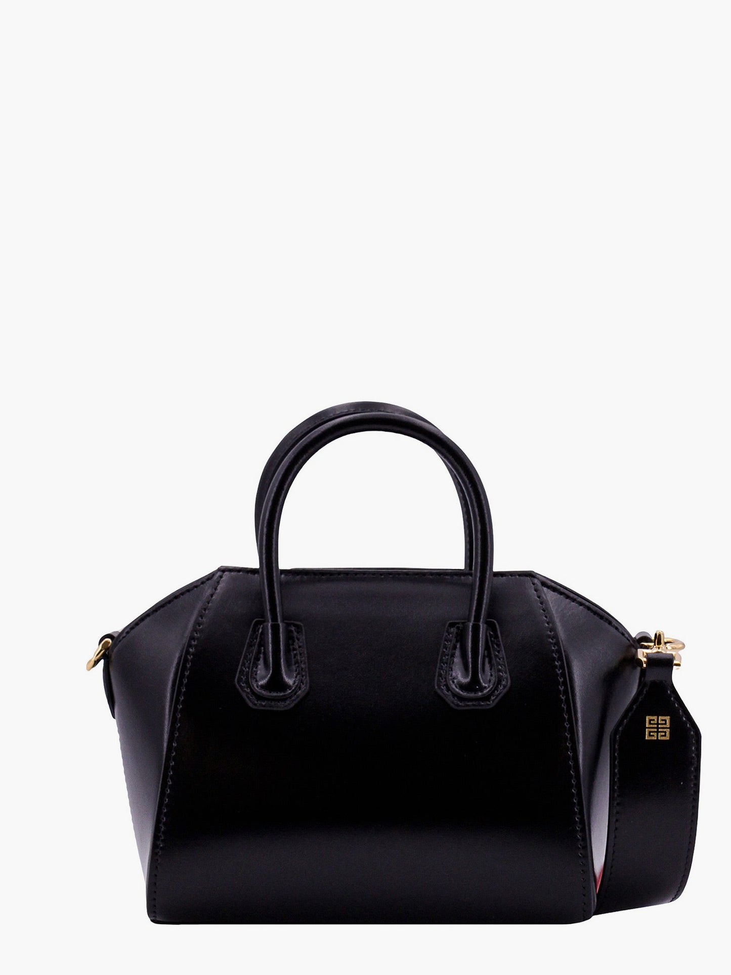 Leather handbag with frontal logo