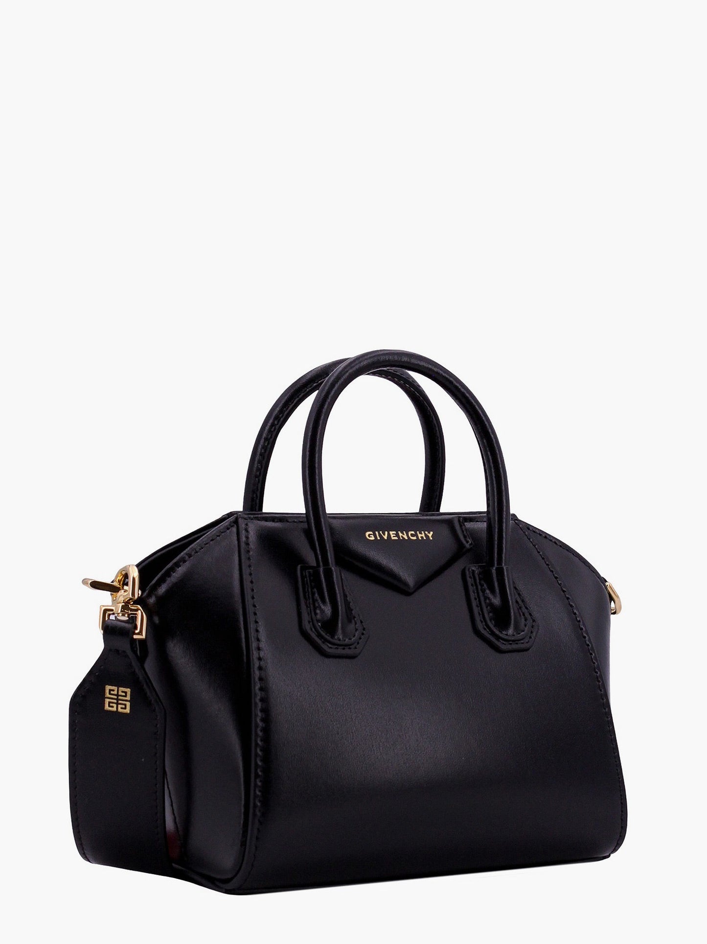 Leather handbag with frontal logo
