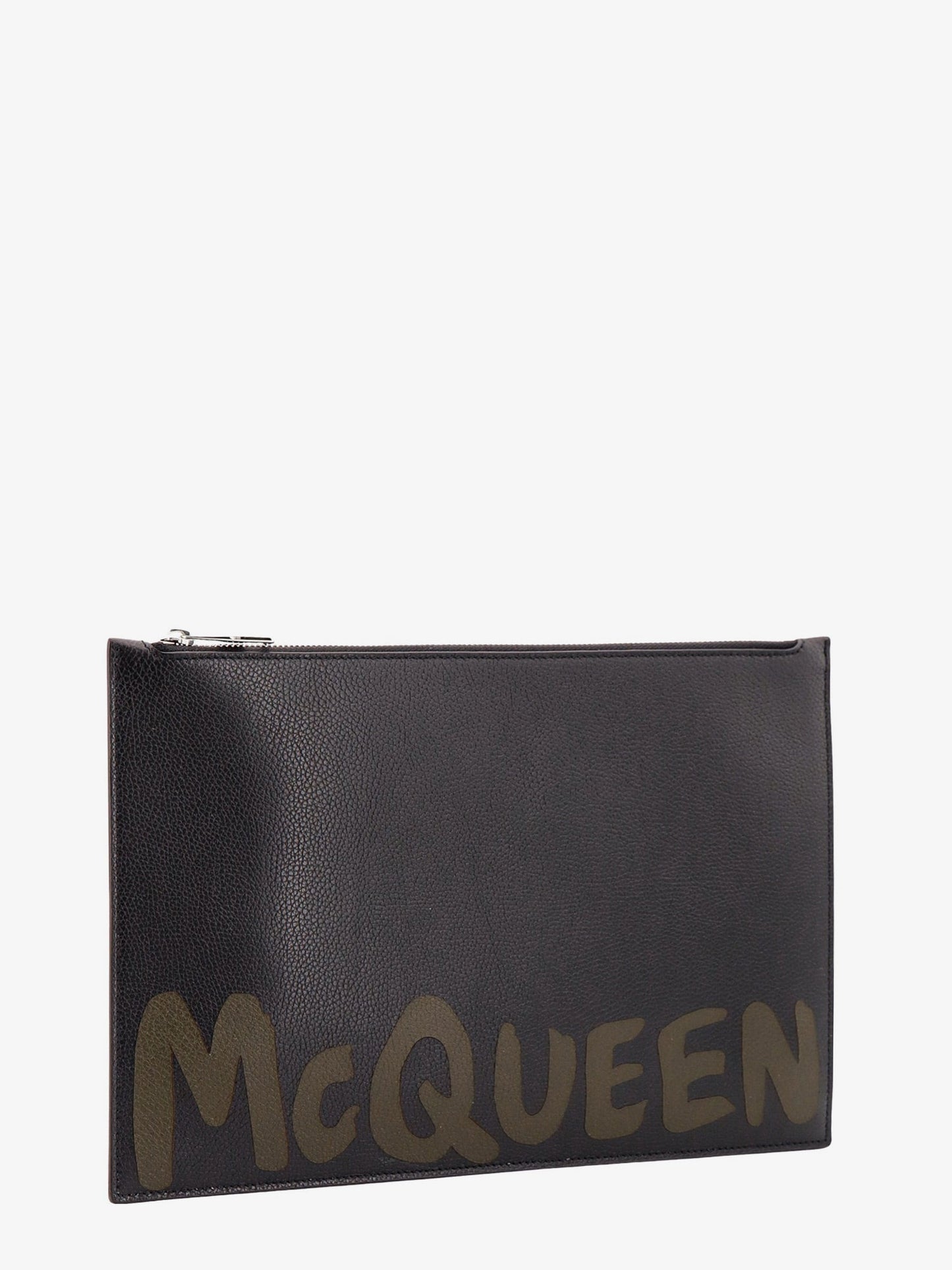 Leather clutch with mcqueen graffiti logo