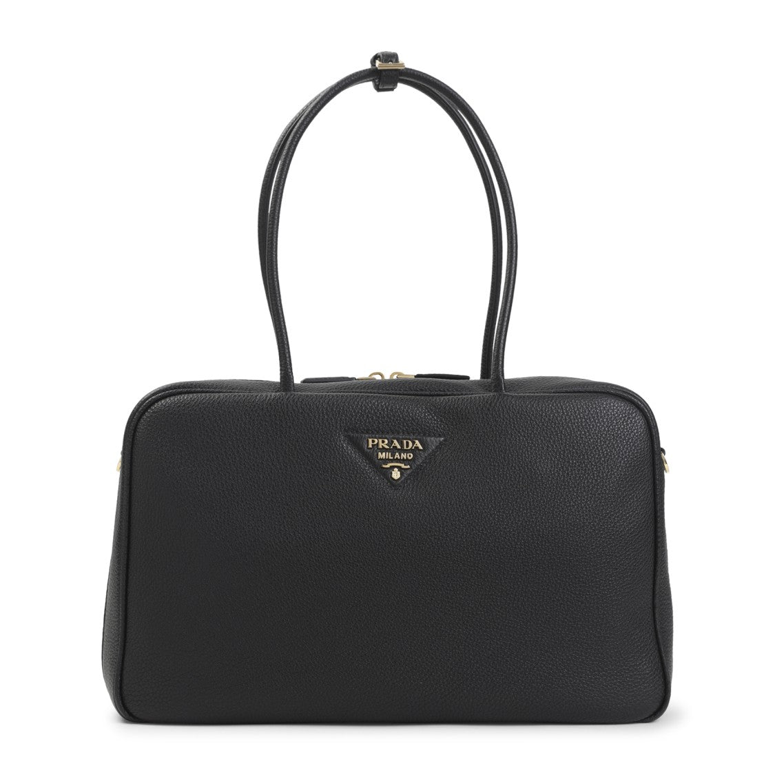 Prada Textured Leather Structured Handbag With Gold-Tone Logo