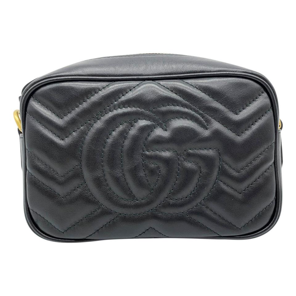 Gucci Marmont Calfskin Matelasse Mini Gg Black Leather Shoulder Bag