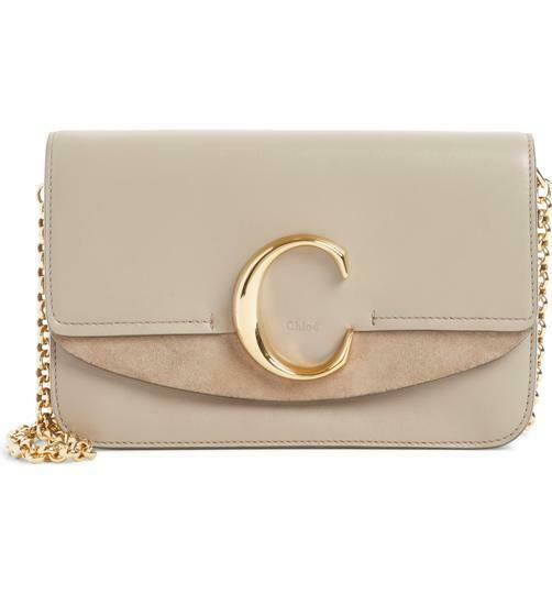 Chloe Chloé Shoulder Mini Motty Chain Wallet Grey Leather Cross Body Bag