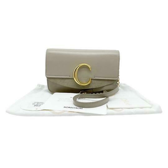 Chloe Chloé Shoulder Mini Motty Chain Wallet Grey Leather Cross Body Bag