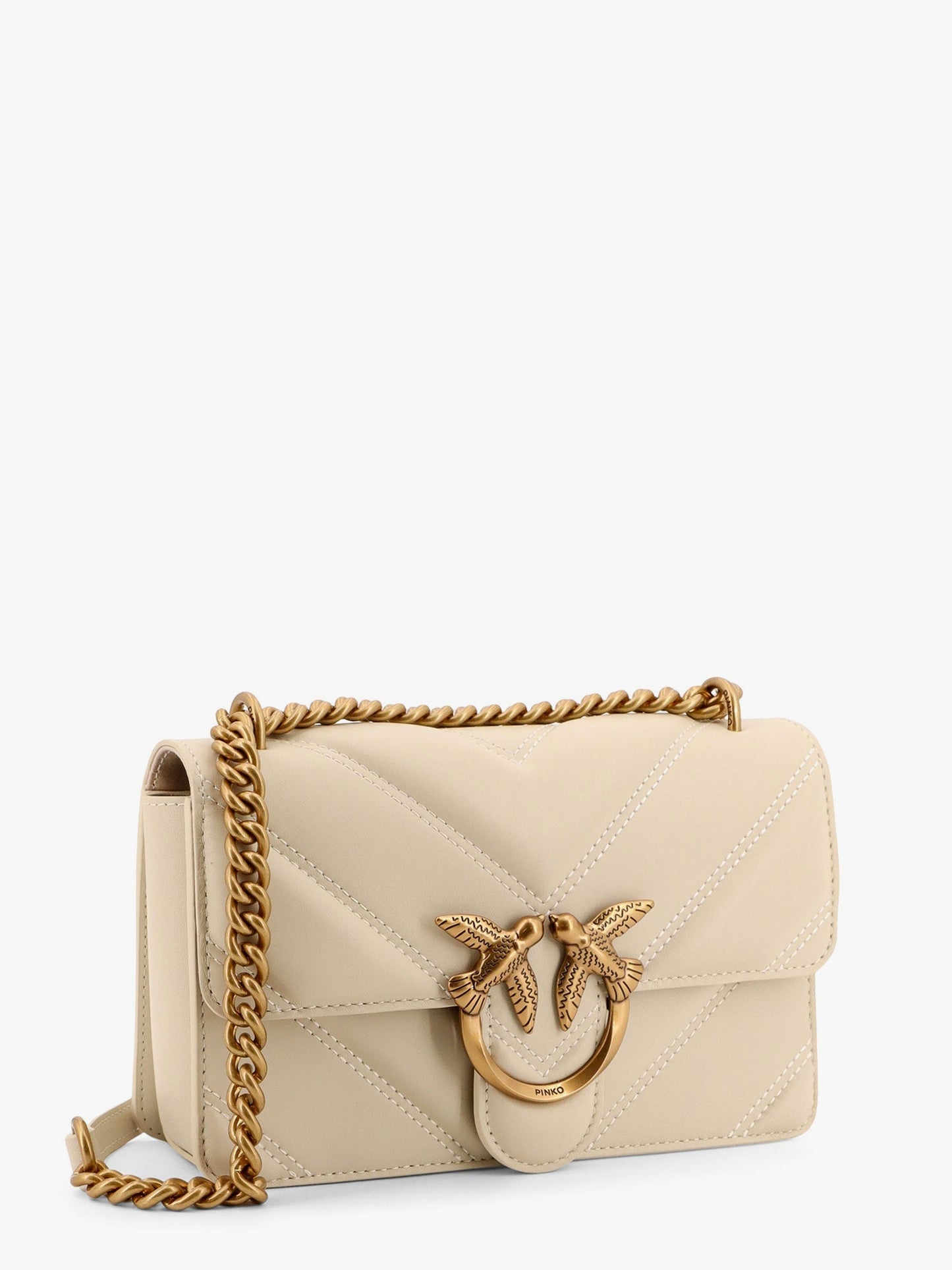 Matelassé leather shoulder bag with love birds buckle