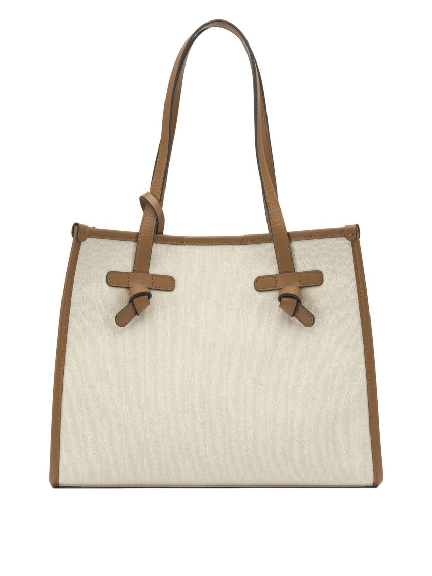 Gianni Chiarini Spacious Beige Canvas And Leather Shoulder Bag