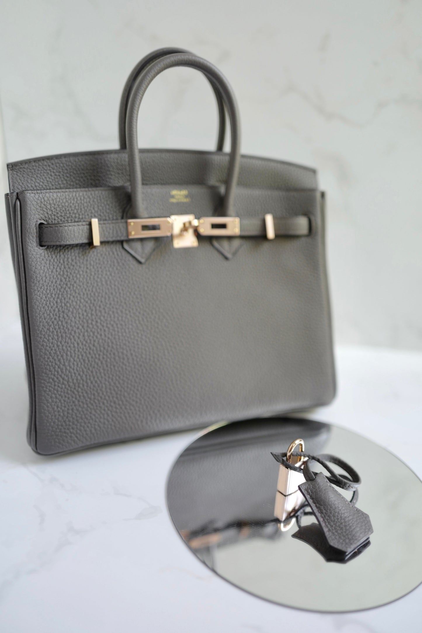 BNIB Hermes Birkin 25 Gris Etain Togo Rose Gold Hardware