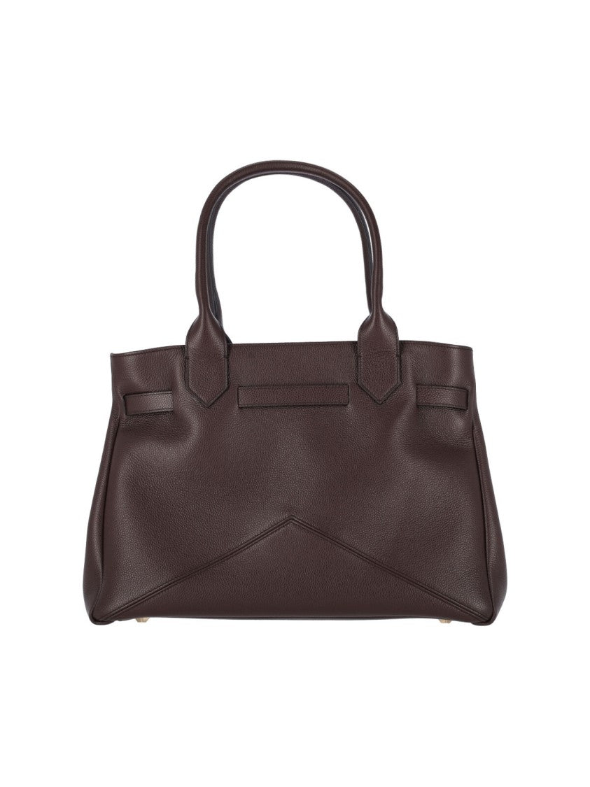 Ballantyne Structured Dark Brown Calf Leather Tote With Adjustable Buckle Detail
