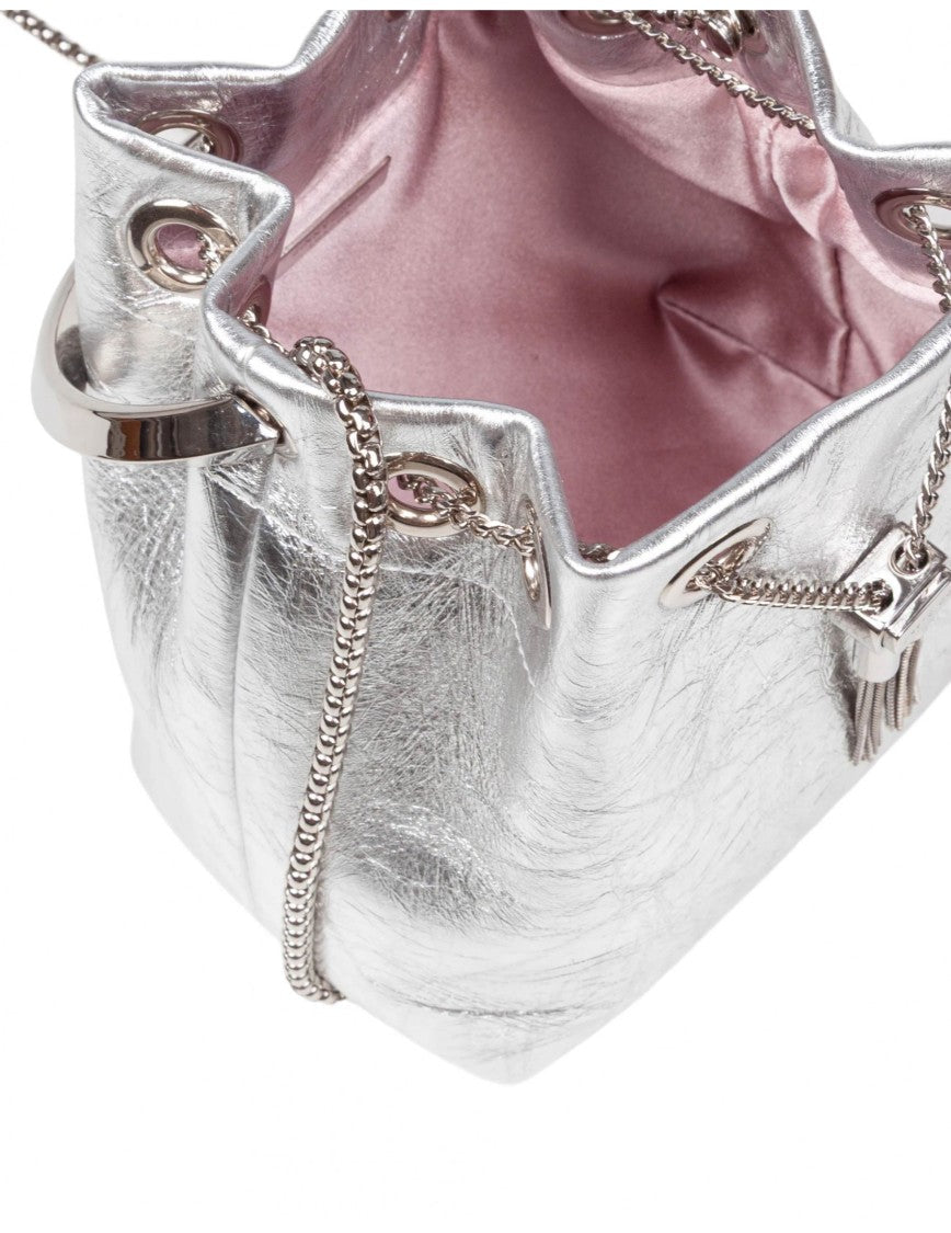 Jimmy Choo Silver Bon Bon Tzz In Metallic Leather Handbag