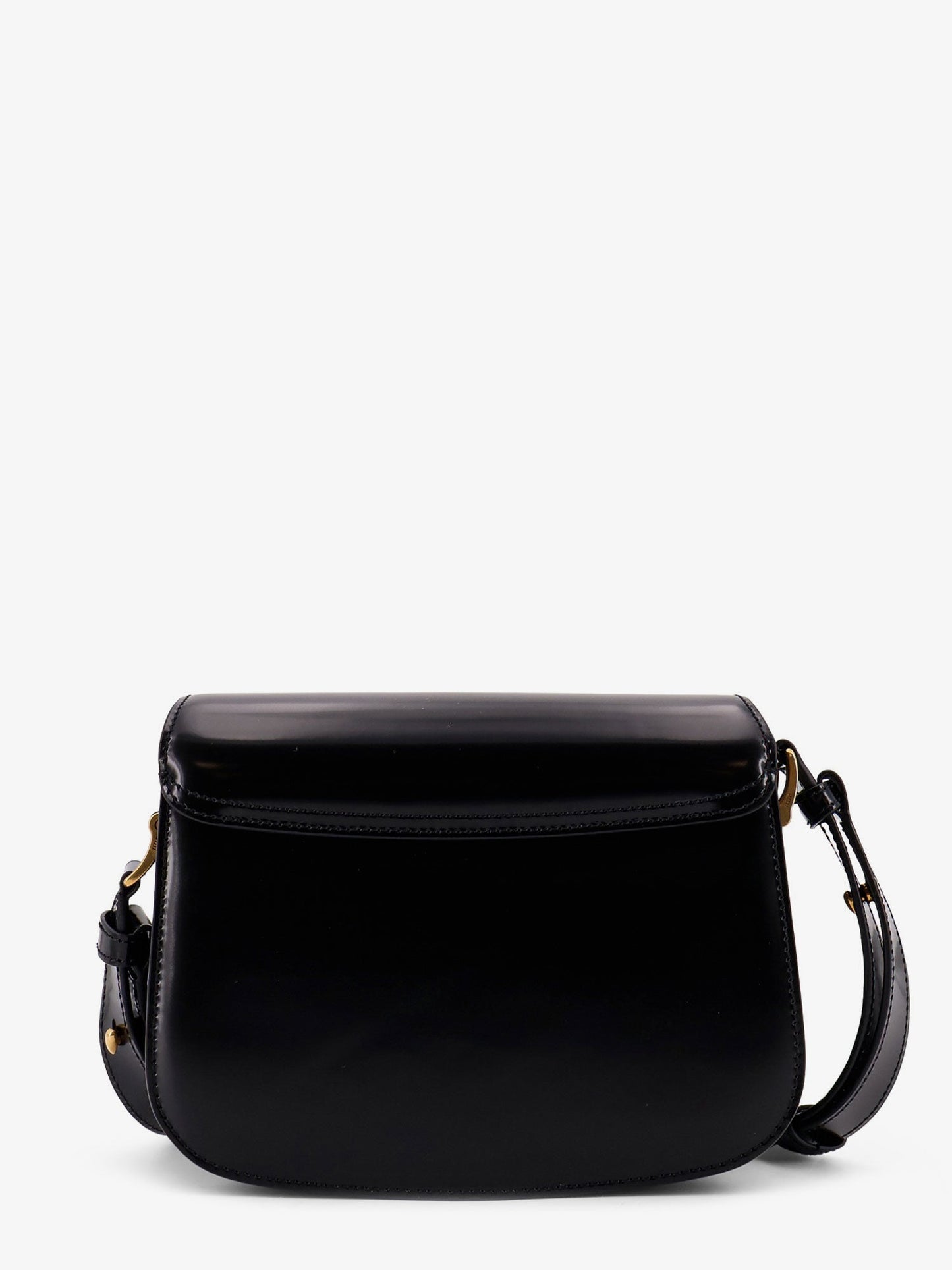 Leather shoulder bag with metal logo on the front