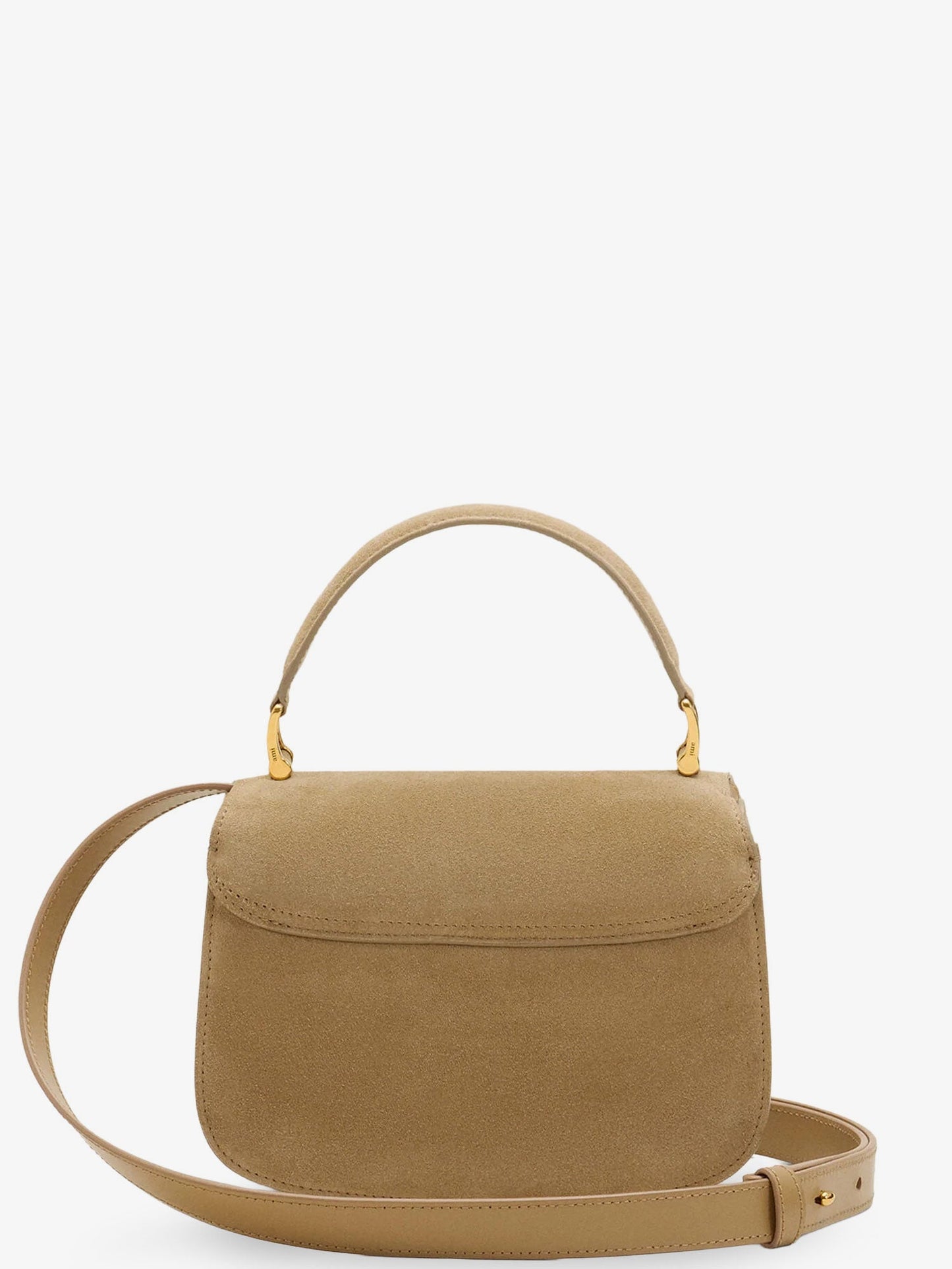 Suede crossbody bag with metal logo on the front