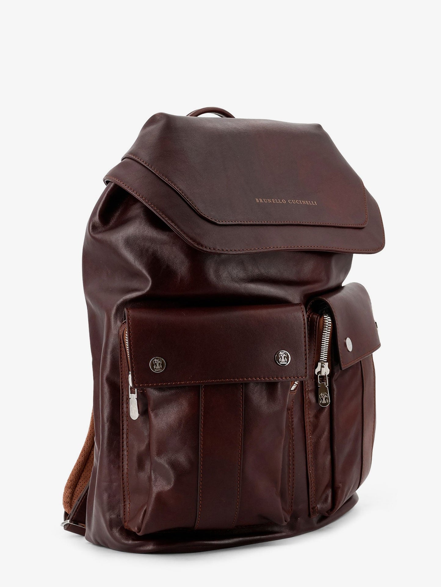 Leather backpack with front lettering logo