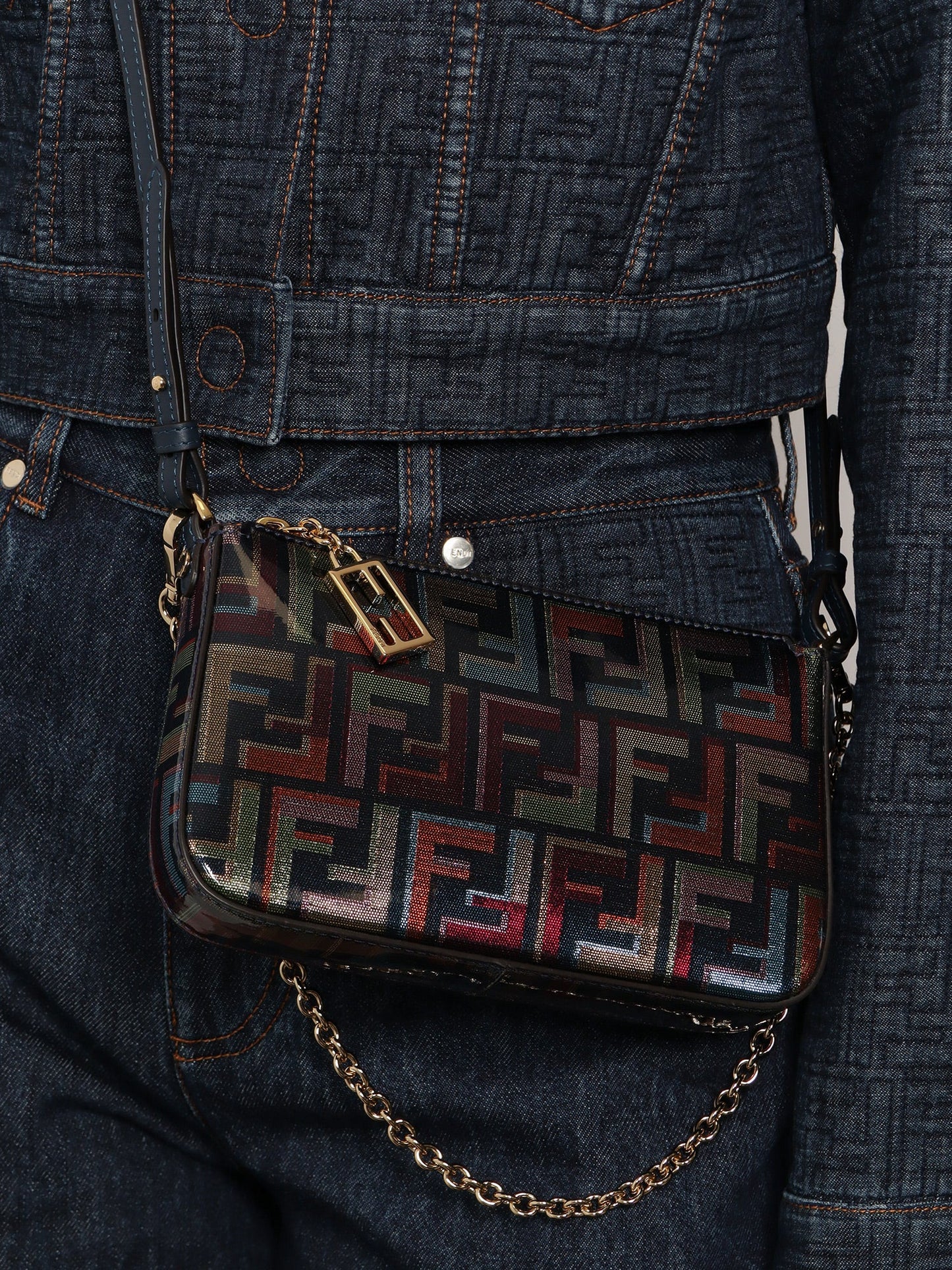 Baguette FF fabric clutch bag