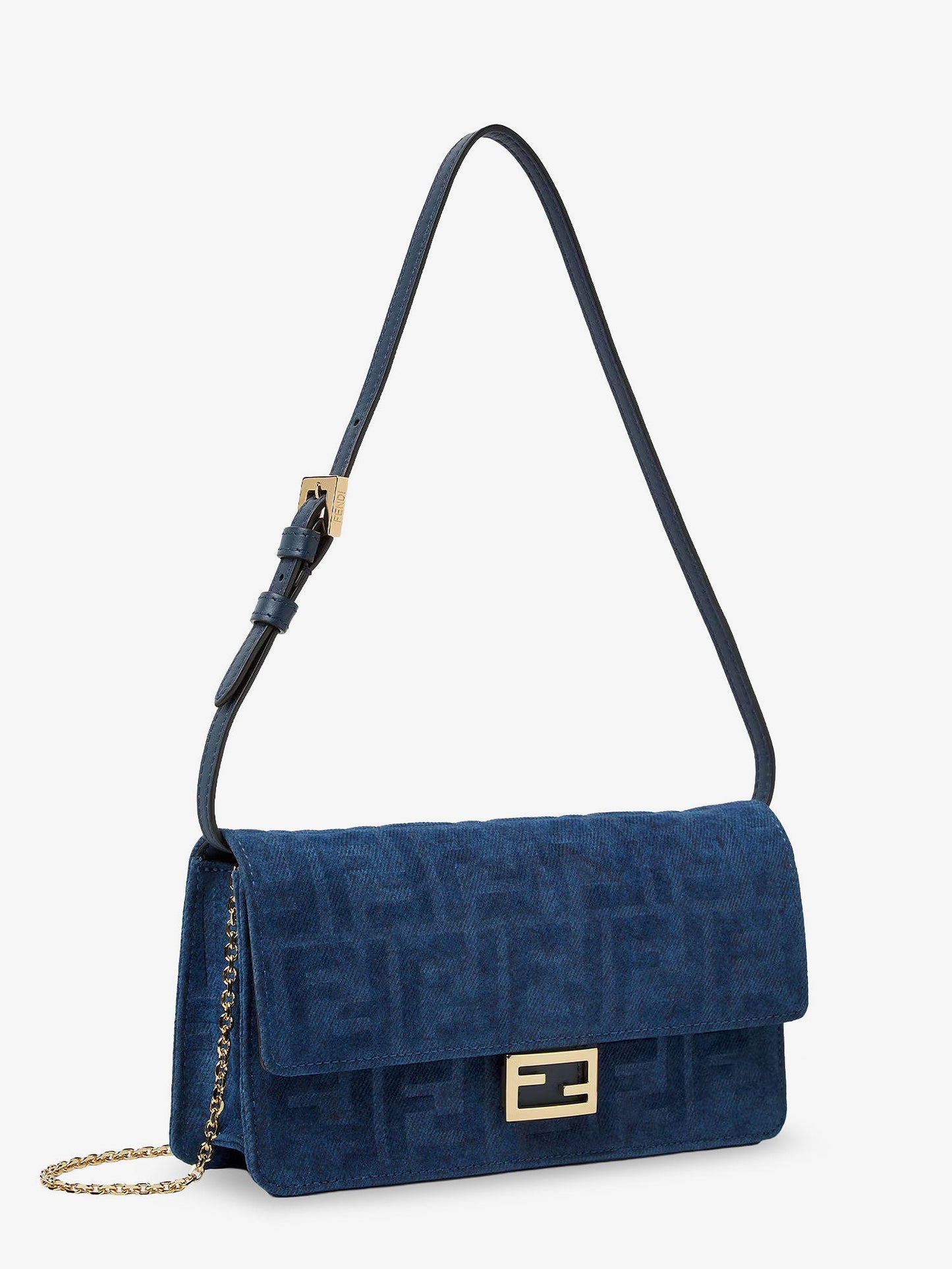 Wallet On Chain Baguette shoulder bag in denim-effect FF corduroy