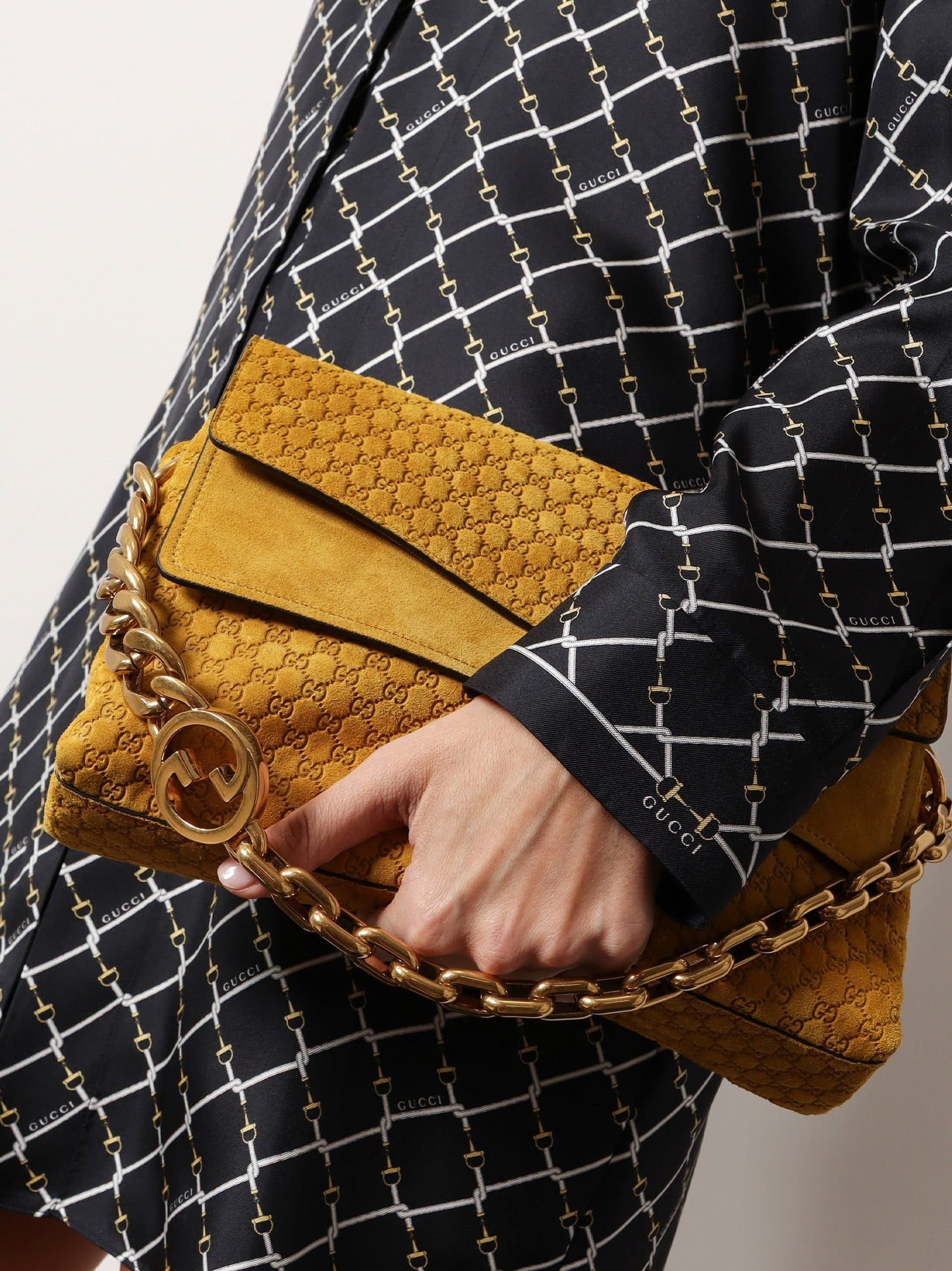 Suede shoulder bag with all-over GG motif