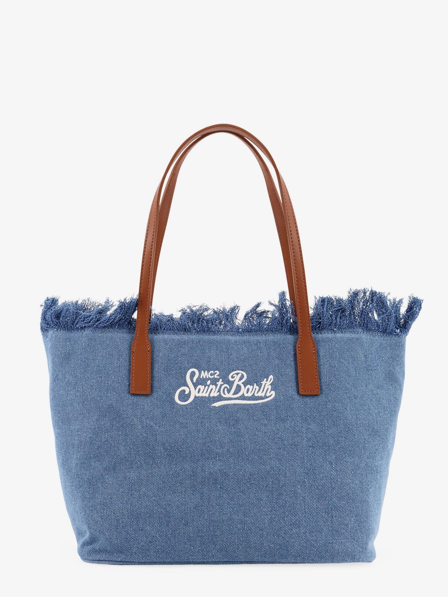 City bag denim shoulder bag with front embroidered logo