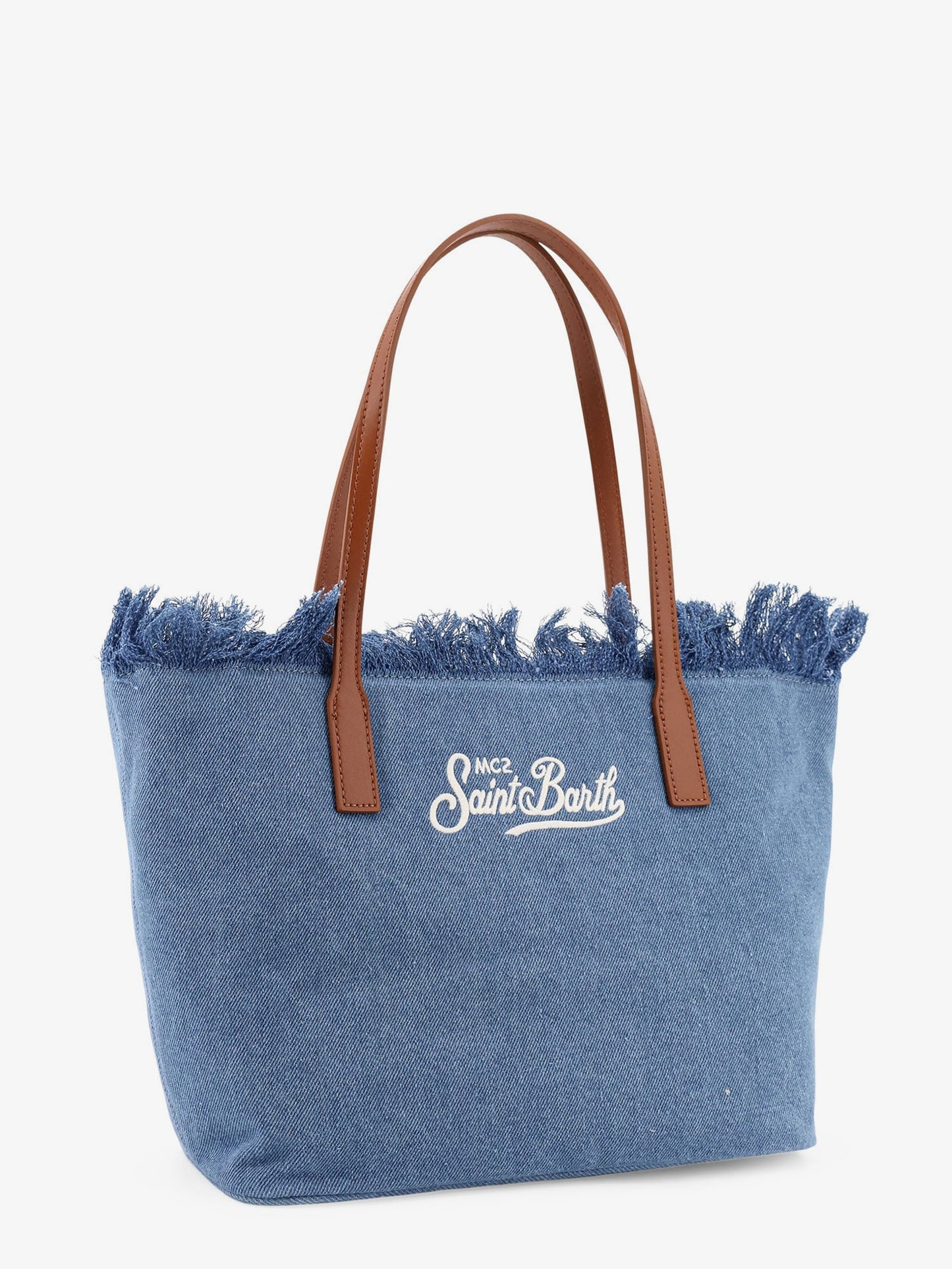 City bag denim shoulder bag with front embroidered logo