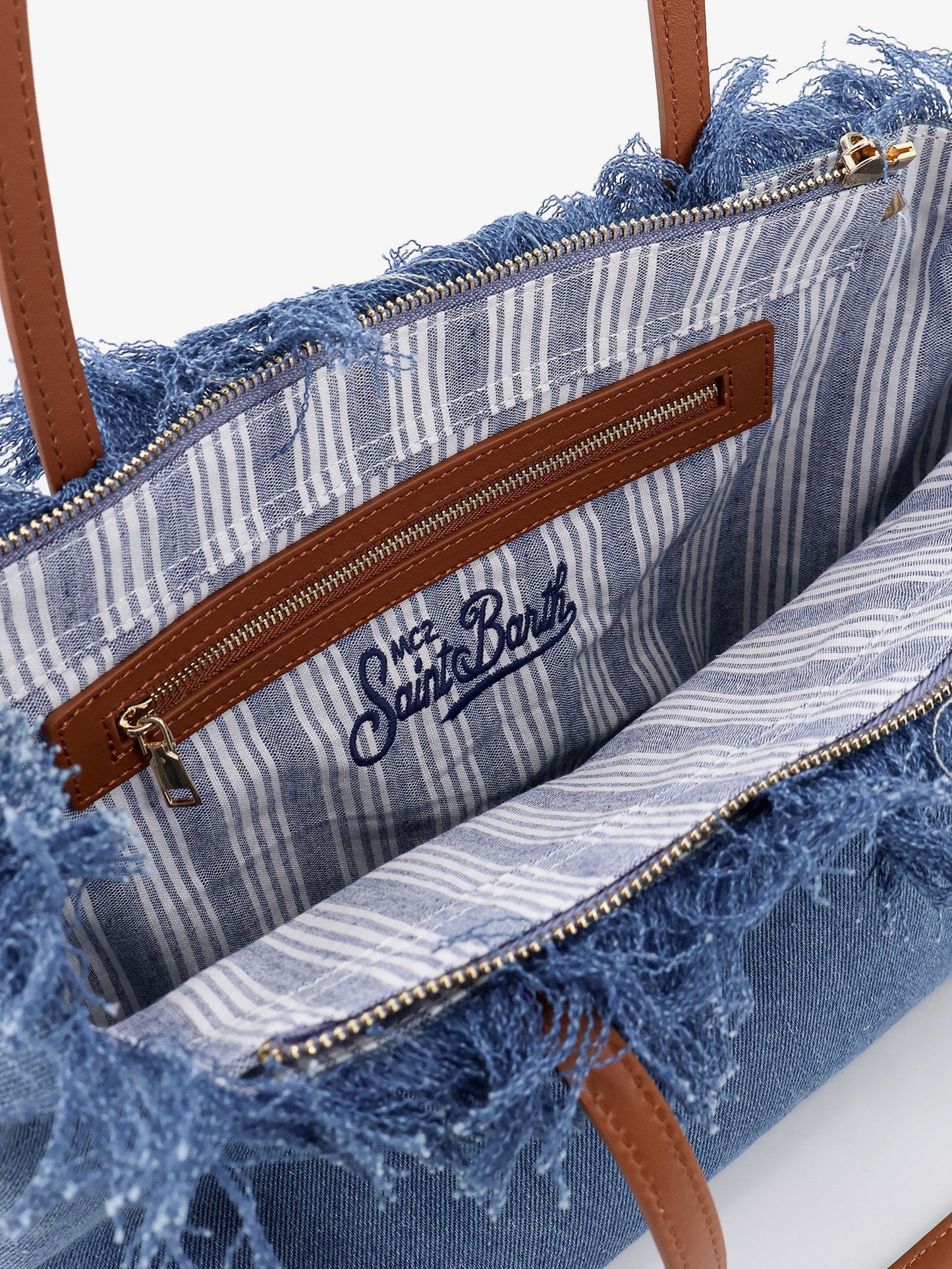 City bag denim shoulder bag with front embroidered logo