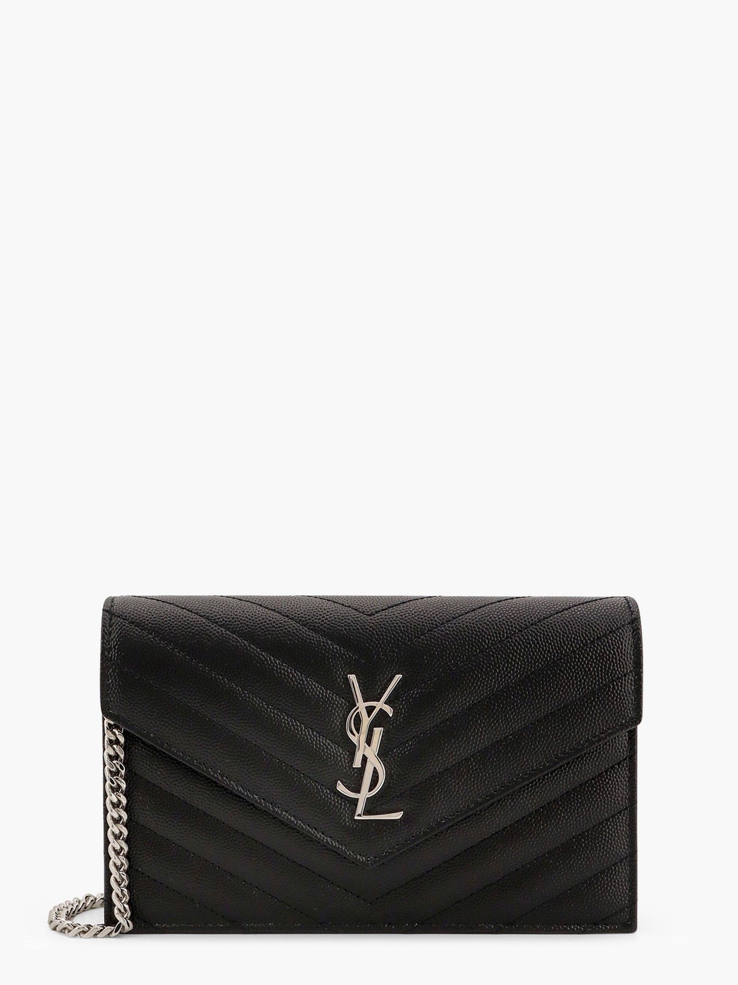 Pochette Cassandre grain-de-poudre leather clutch with shoulder strap
