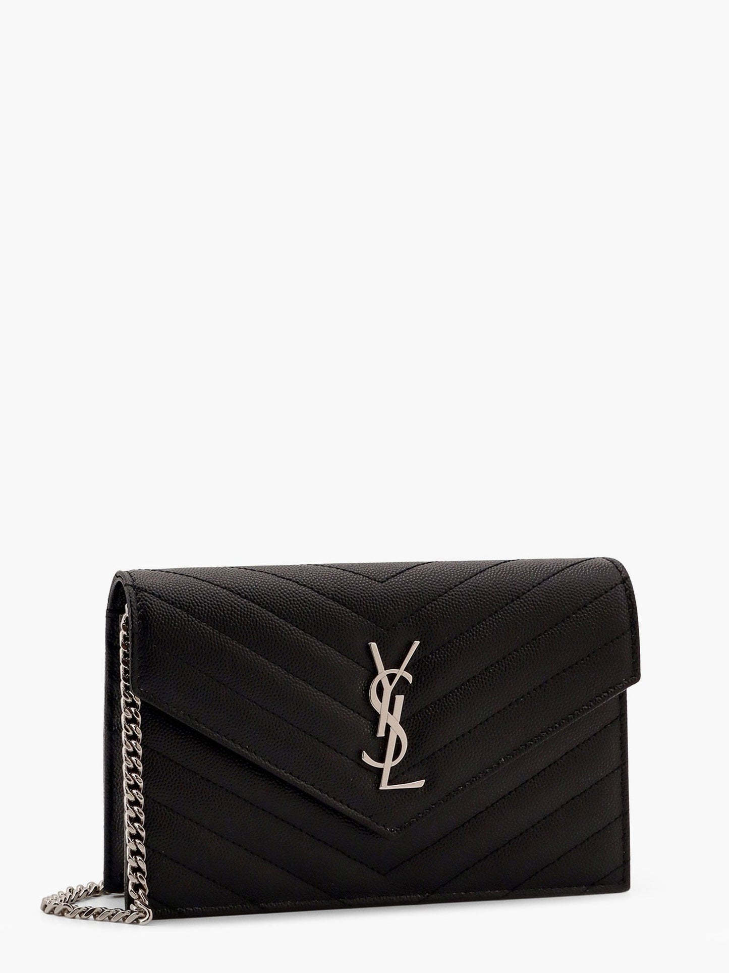 Pochette Cassandre grain-de-poudre leather clutch with shoulder strap