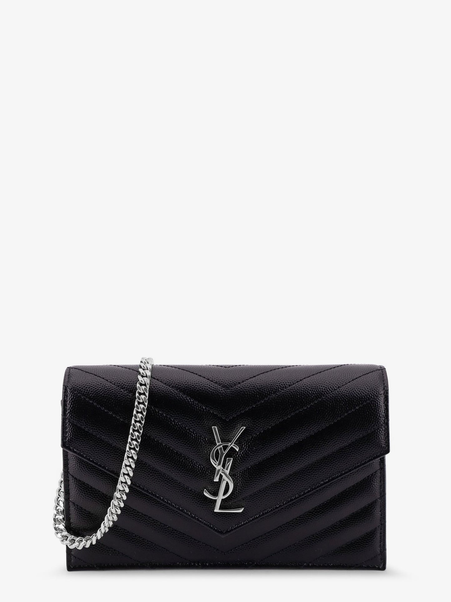 Envelope leather wallet crossbody bag with chain shoulder strap