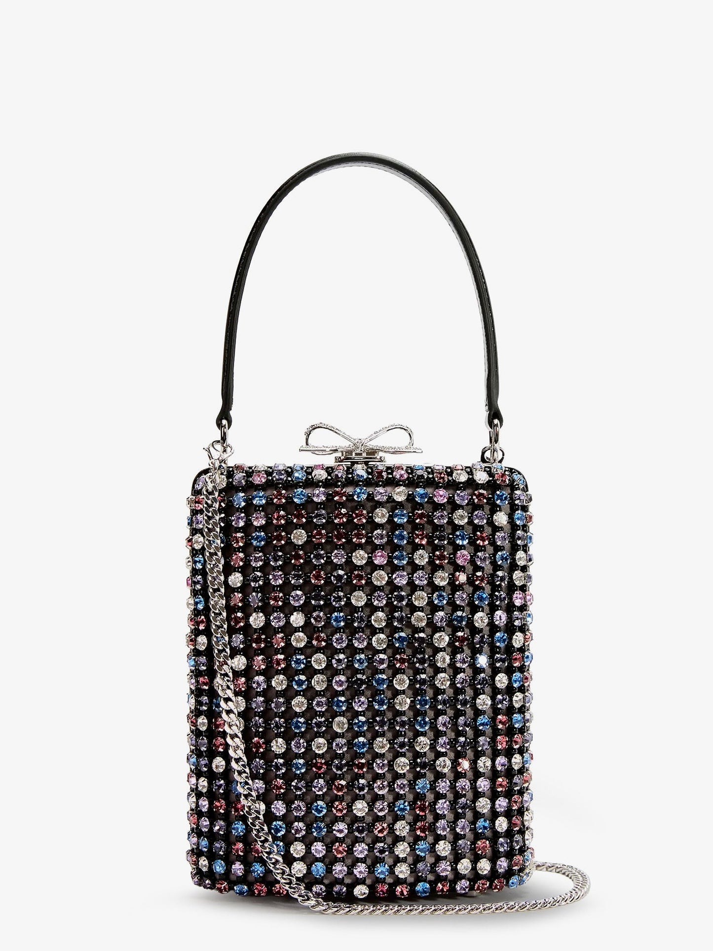 Leather crossbody bag with all-over crystals