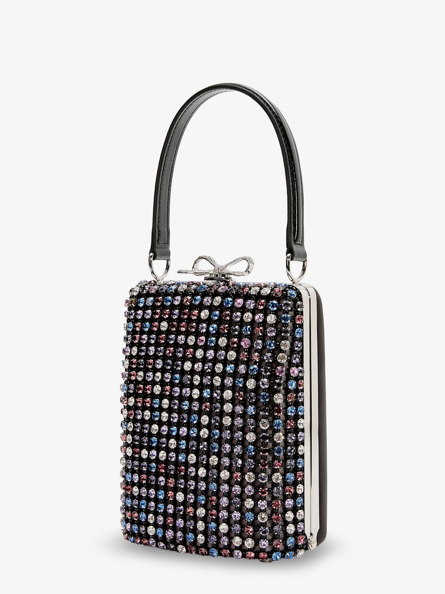 Leather crossbody bag with all-over crystals