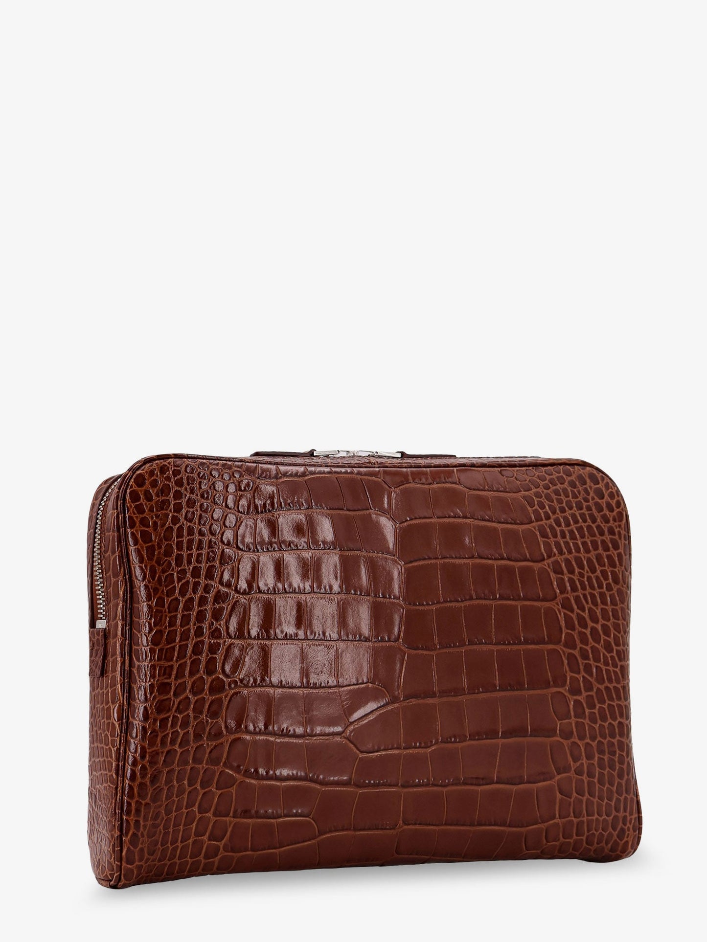 Croco print leather laptop pouch