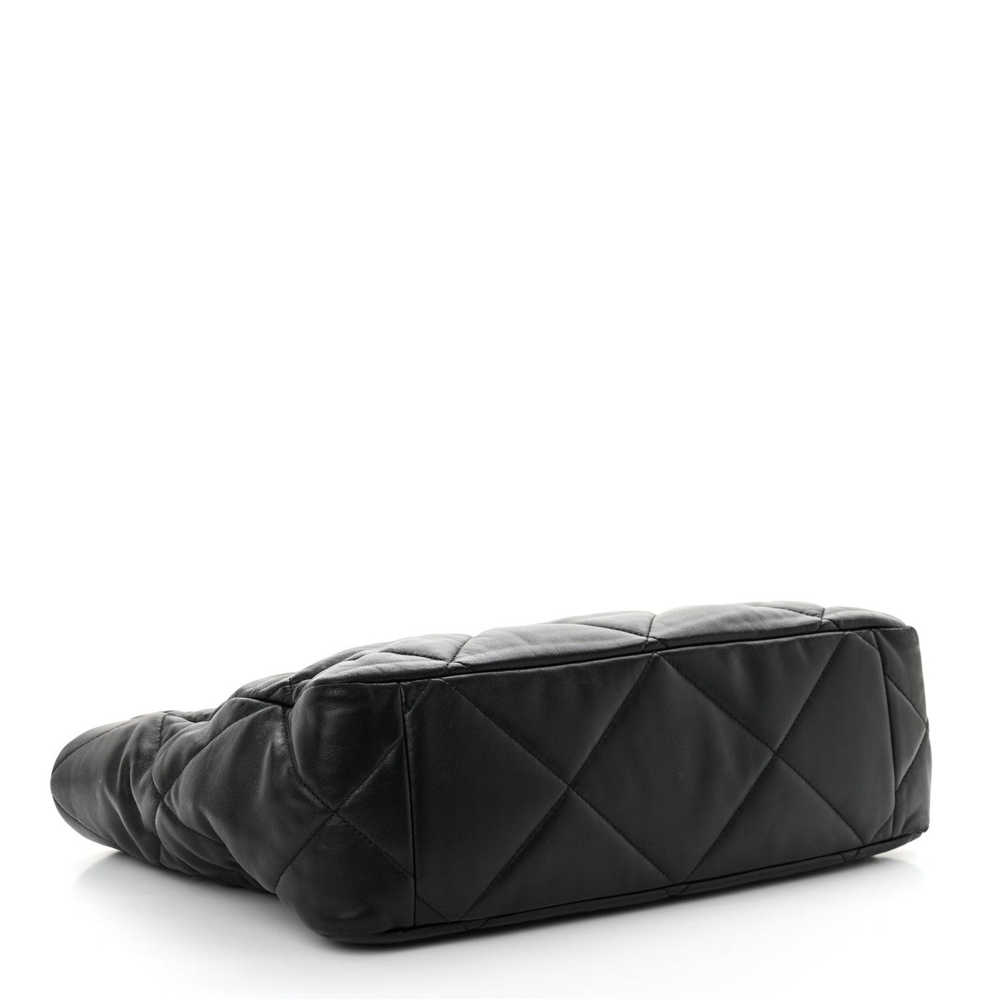 Lambskin Quilted Chanel 19 East West Shopping Bag Black