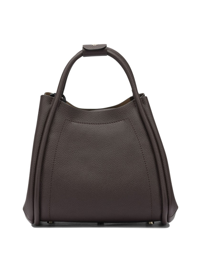 Max Mara Structured Bordeaux Leather Handbag With Gold-Tone Accents