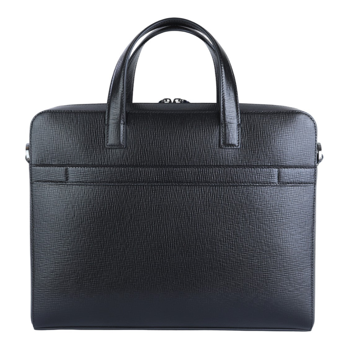Ferragamo Structured Black Briefcase With Textured Finish