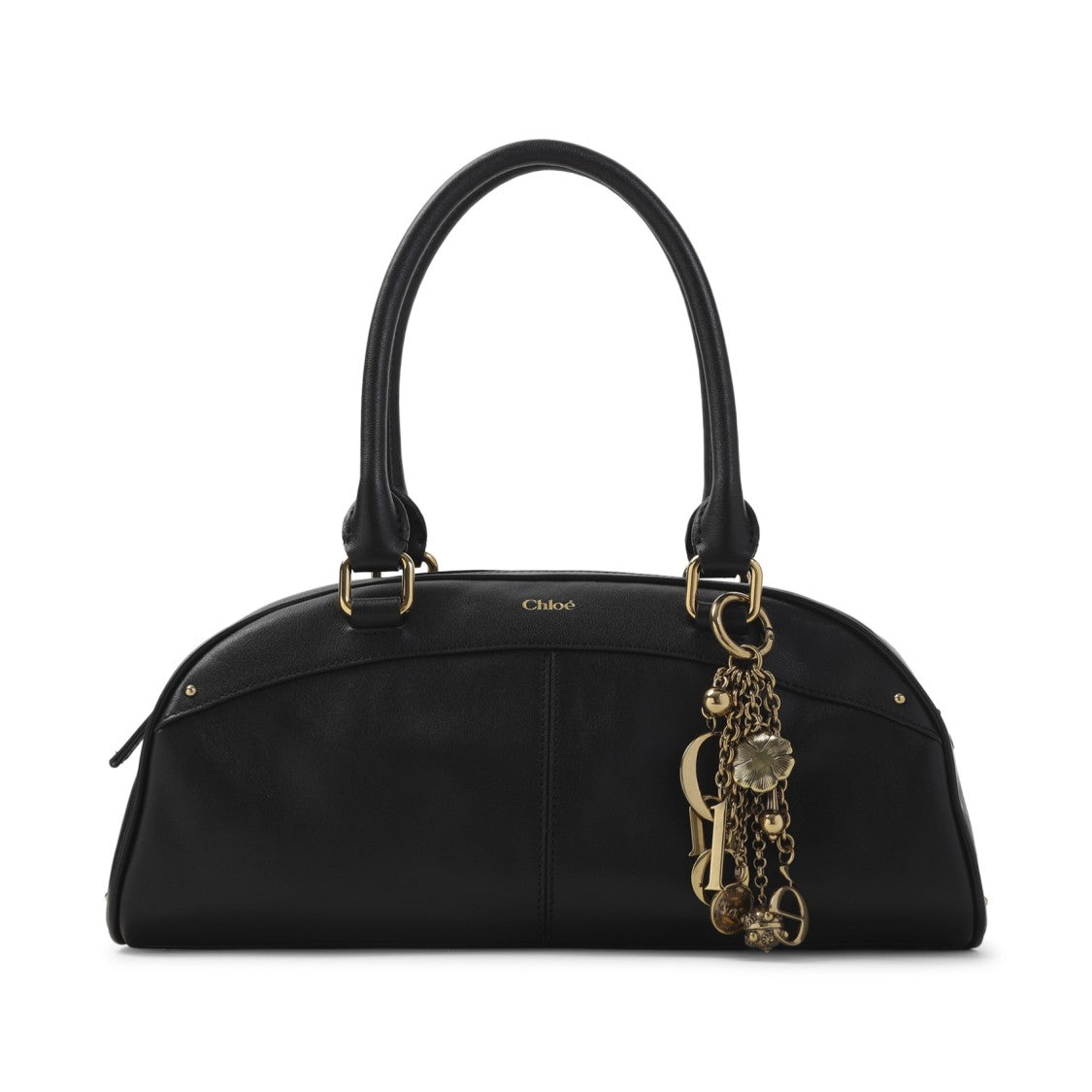 Chloé Structured Black Calf Leather Handbag With Chain Details