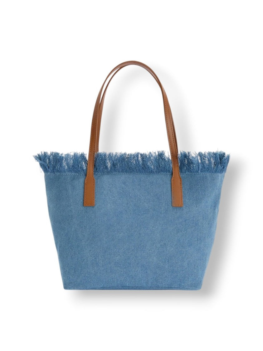 Mc2 Saint Barth Mid Fringe Sangallo Deni Denim Crossbody Bag