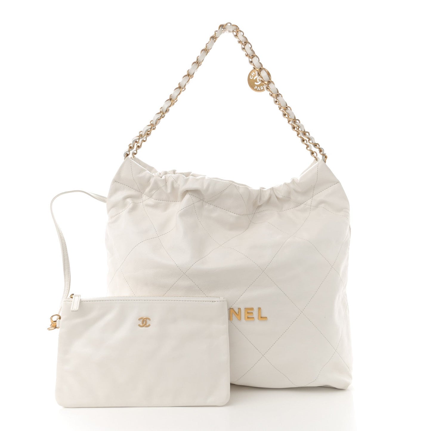 Shiny Calfskin Quilted Small Chanel 22  White